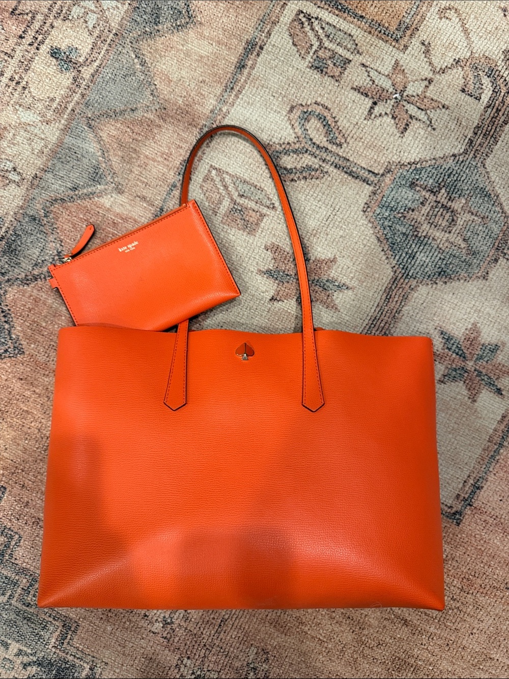 Kate Spade, Molly large tote. Orange with pink interior! Good condition!